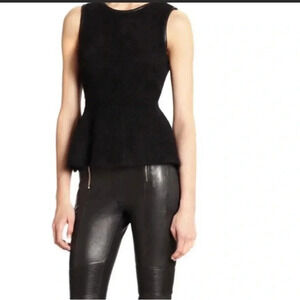 Jbrand angora blend leather trim peplum top